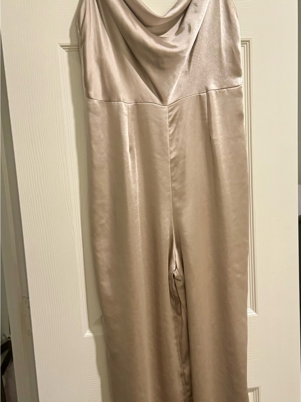 Lush Satin Cowl-Neck Wide-Leg Jumpsuit - Taupe